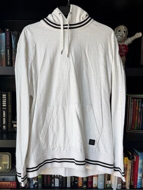 American Eagle Outfitters White Hoodie with Black Stripe Trim